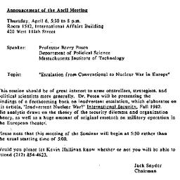 Announcements, 1989-03-14. ...