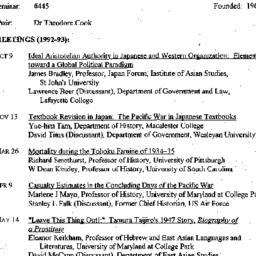 Schedules, Modern East Asia...