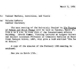 Announcements, 1981-03-17. ...