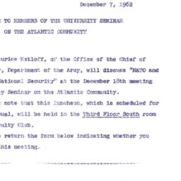 Announcements, 1962-12-07. ...