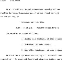 Announcements, 1986-05-13. ...