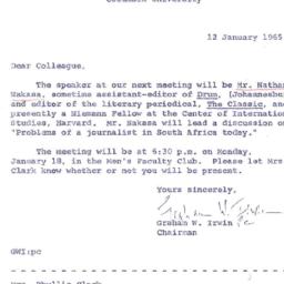 Announcements, 1965-01-12. ...