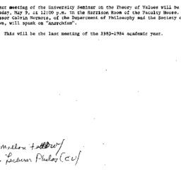 Announcements, 1984-05-09. ...