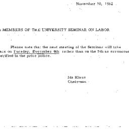 Announcements, 1962-11-30. ...