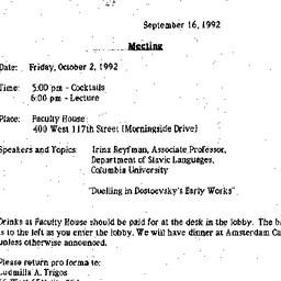 Announcements, 1992-09-16. ...