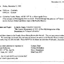 Announcements, 1999-11-22. ...