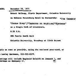 Announcements, 1971-12-10. ...