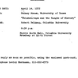 Announcements, 1972-04-14. ...