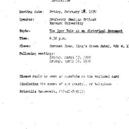 Announcements, 1970-02-13. ...