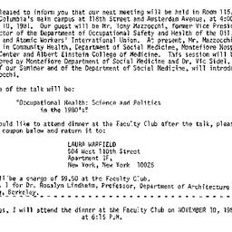 Announcements, 1981-10-19. ...