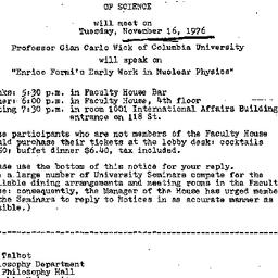Announcements, 1976-11-16. ...