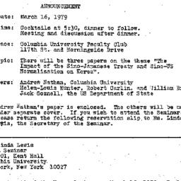 Announcements, 1979-03-16. ...