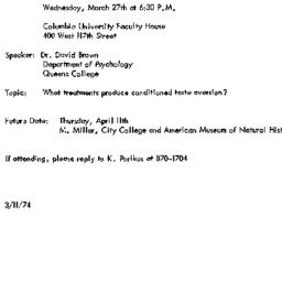 Announcements, 1974-03-27. ...