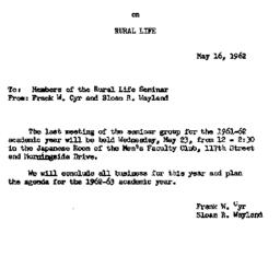 Announcements, 1962-05-16. ...