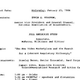 Announcements, 1984-01-25. ...