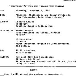 Announcements, 1985-12-04. ...