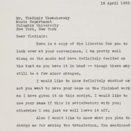 Letter from Ulysses Kay to ...