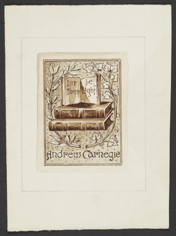 Bookplate Design for Andrew Carnegie's Personal Library in sepia