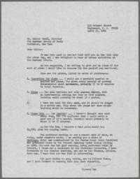 Letter from Ulysses Kay to Walter Hendl regarding a music commission