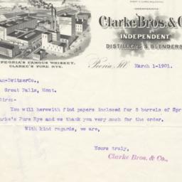 Clarke Bros. & Co.. Letter